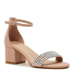 Madden NYC Block Heel City Sandal With Rhinestone Blush  color NWT in the Box